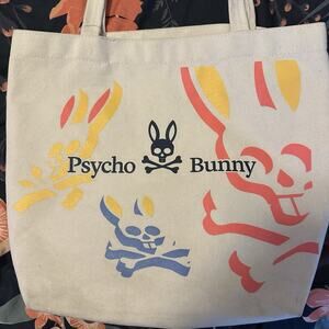 Psycho Bunny Beige Colorful Canvas Tote Bag